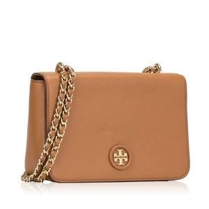 Tory Burch Whipstitch Logo Tan Leather Adjustable Shoulder/Crossbody Bag